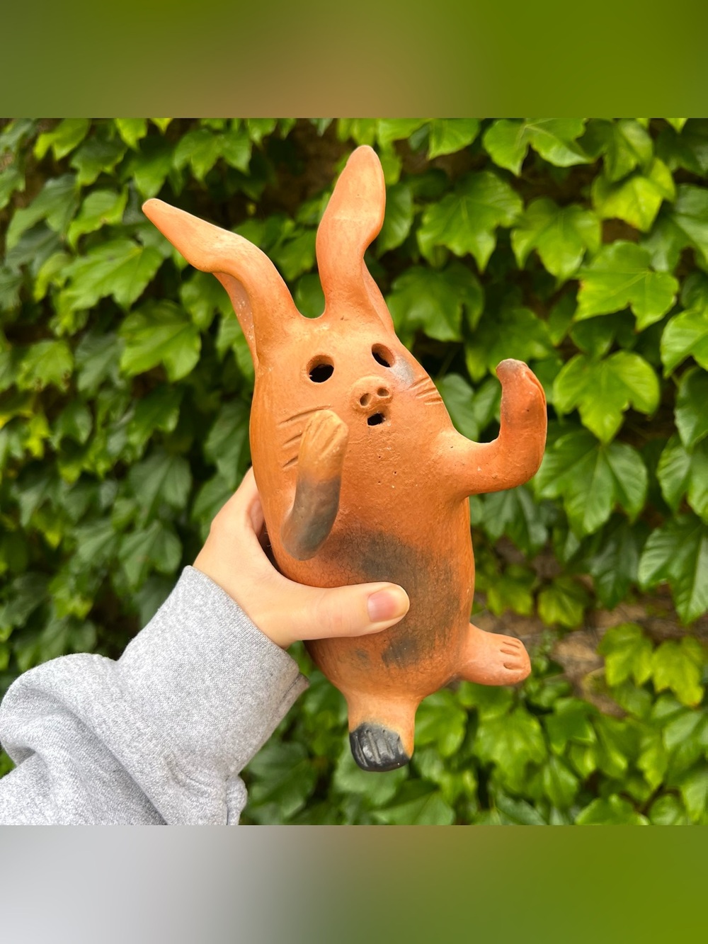 Vintage Mexican Pottery Terracotta Bunny Rabbit Sculpture Figurine 10" Tall